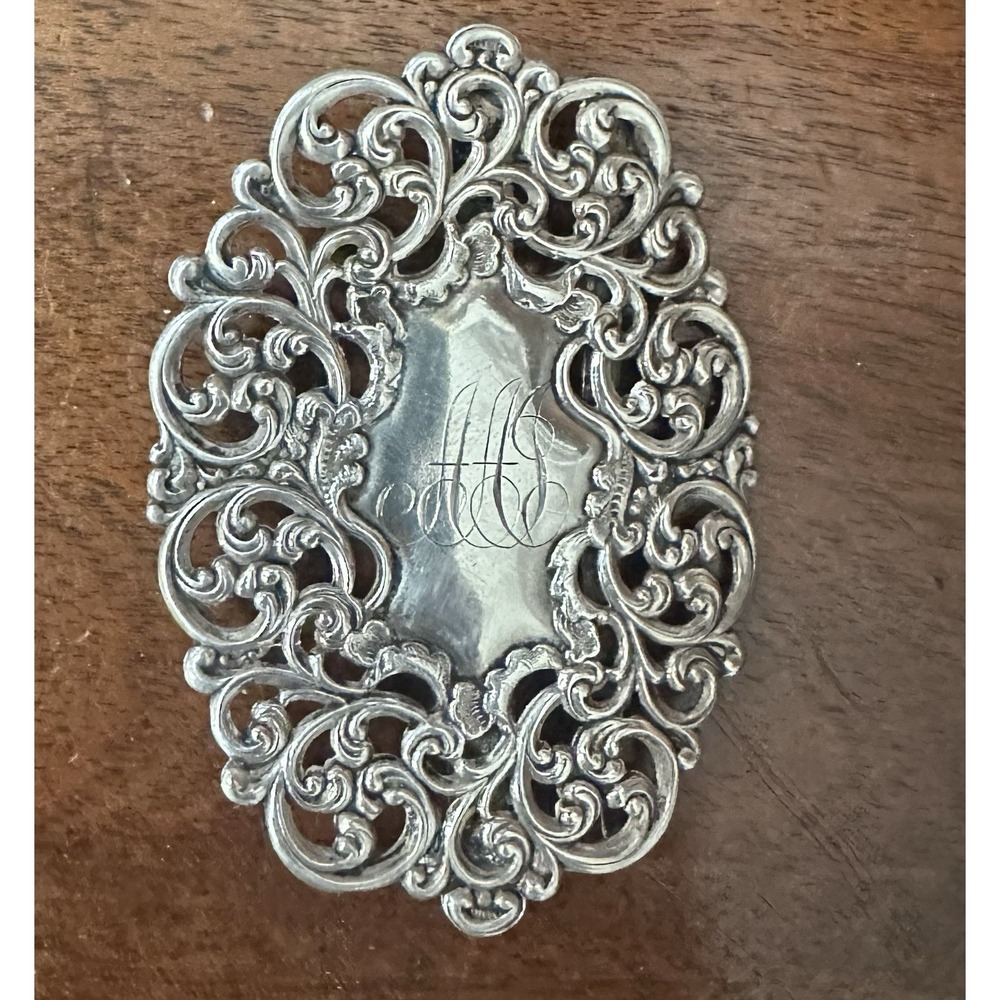 Antique Victorian Stamped Sterling Silver Ornate Oval Belt Buckle